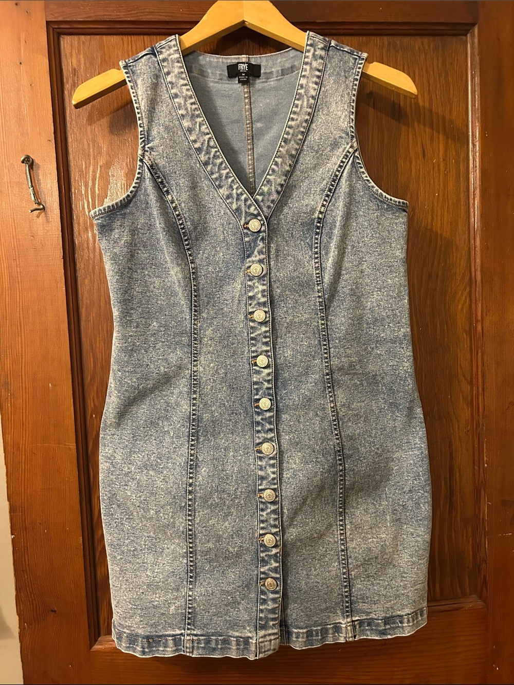 Frye: Denim Button-Front Sleeveless Dress - Light Blue, Size: Medium